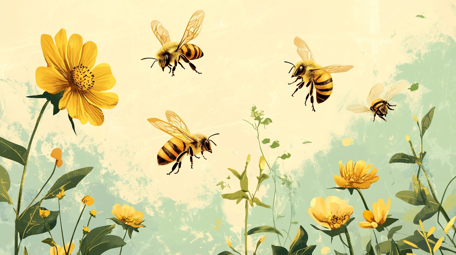 蜜蜂飞舞于灿烂花丛间