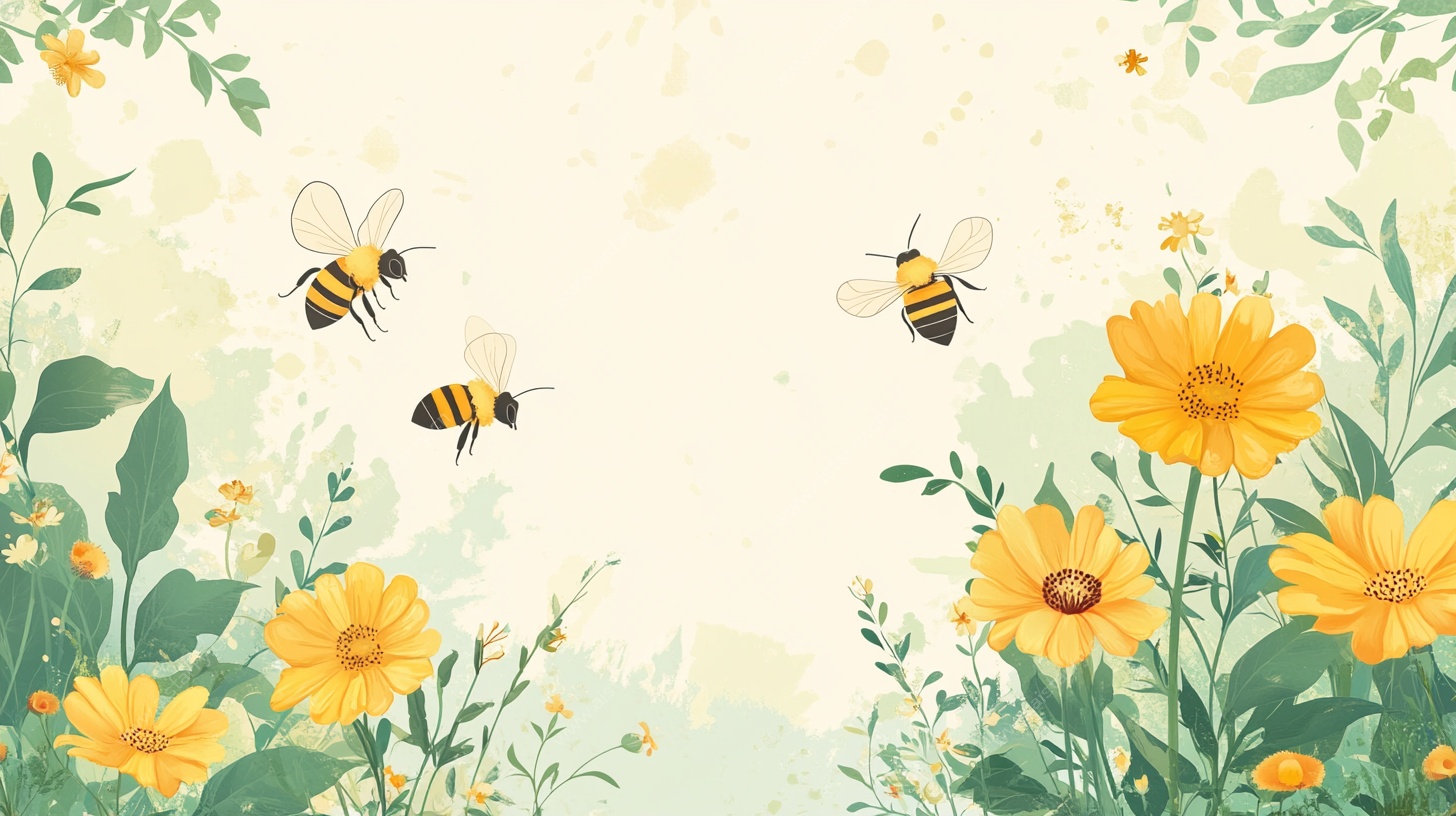 春日蜜蜂采花插画