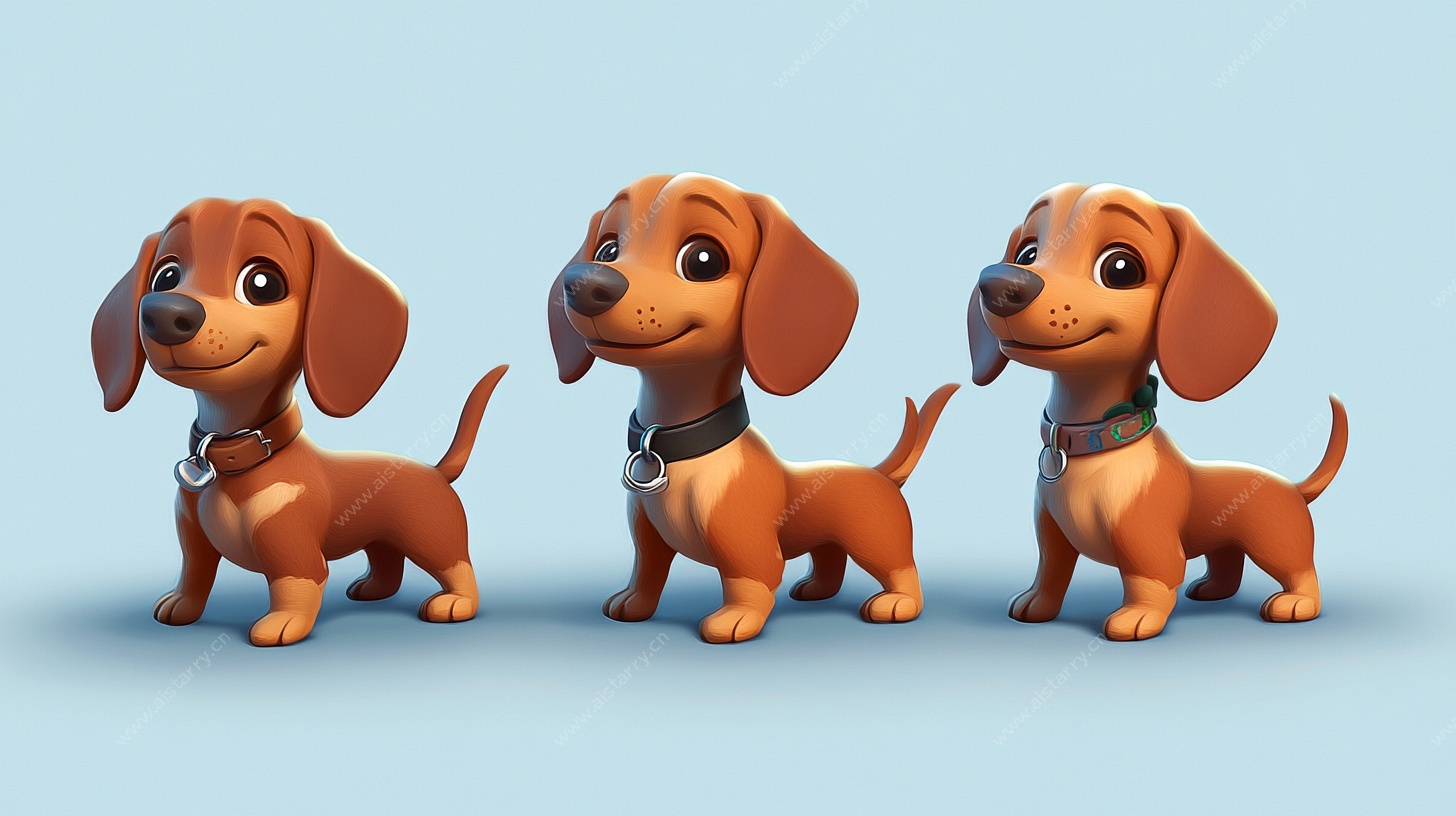 三只可爱腊肠犬3D形象