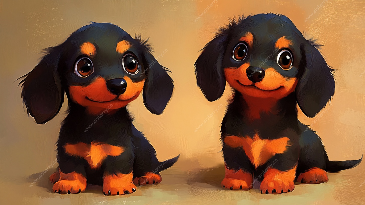 可爱腊肠犬萌趣插画