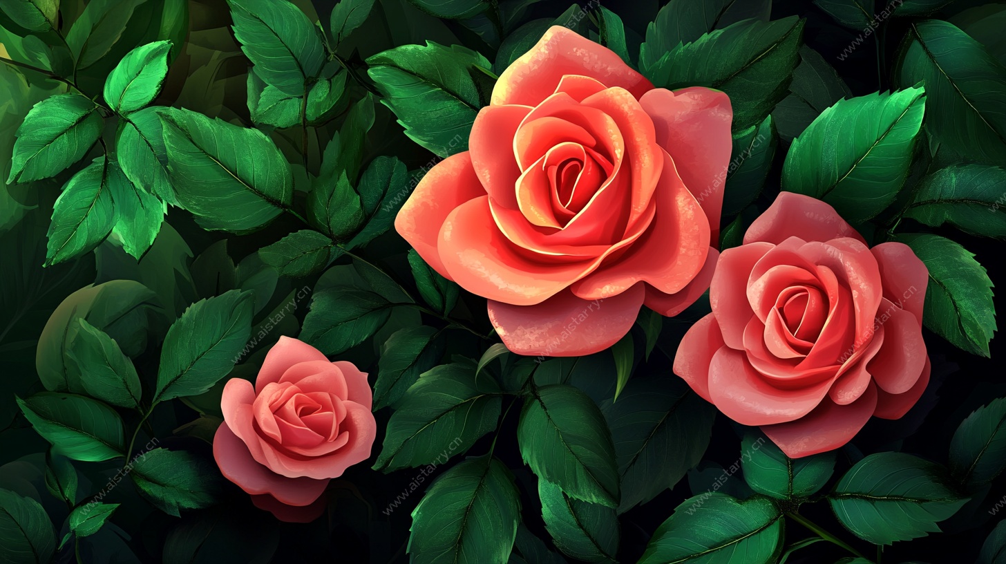 娇艳玫瑰与绿叶的梦幻组合