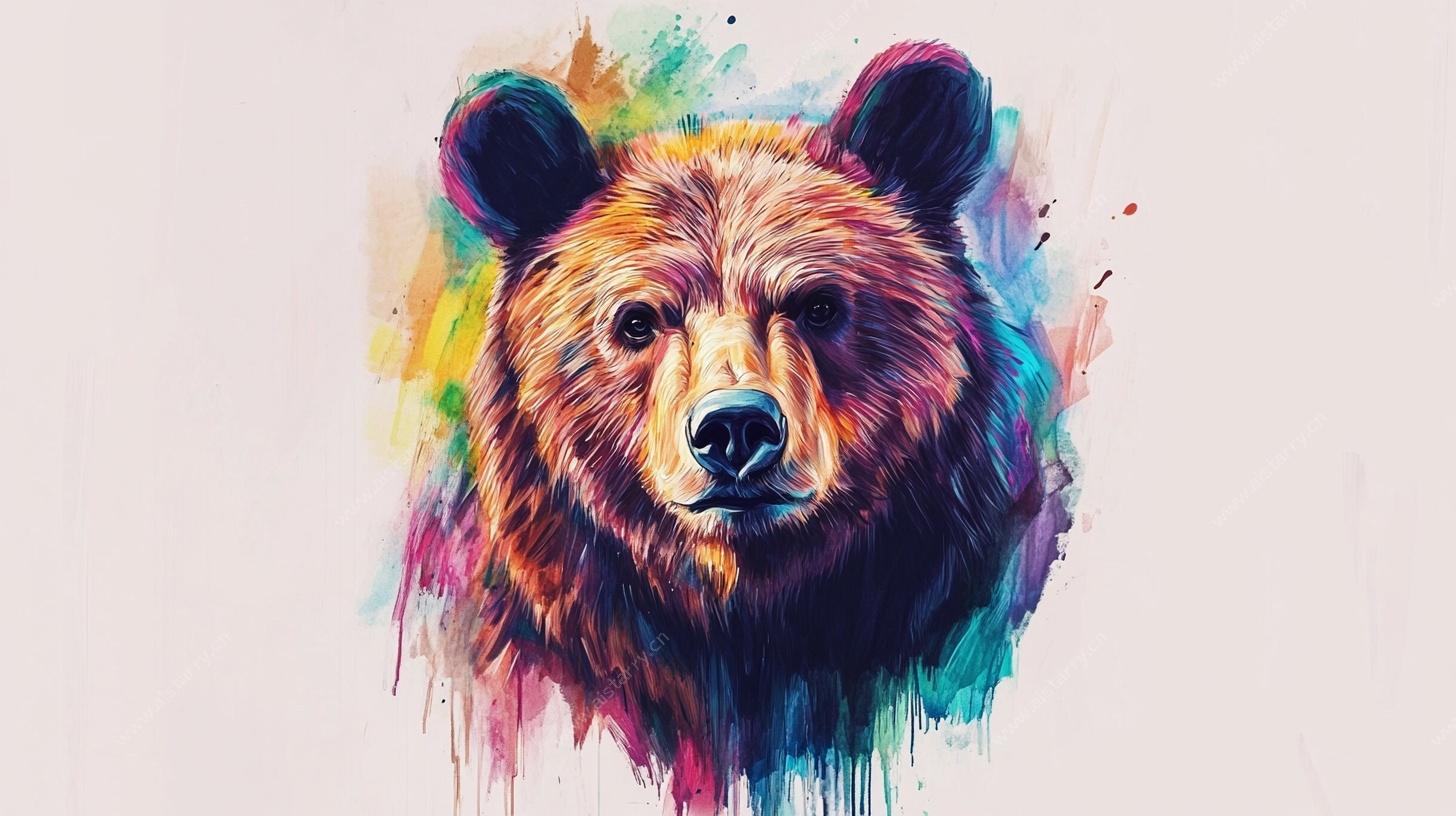 彩色水彩风格熊头插画