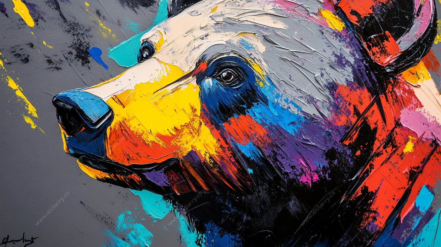 多彩熊头艺术插画