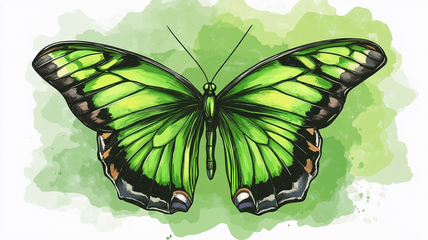 水彩绿蝶艺术插画
