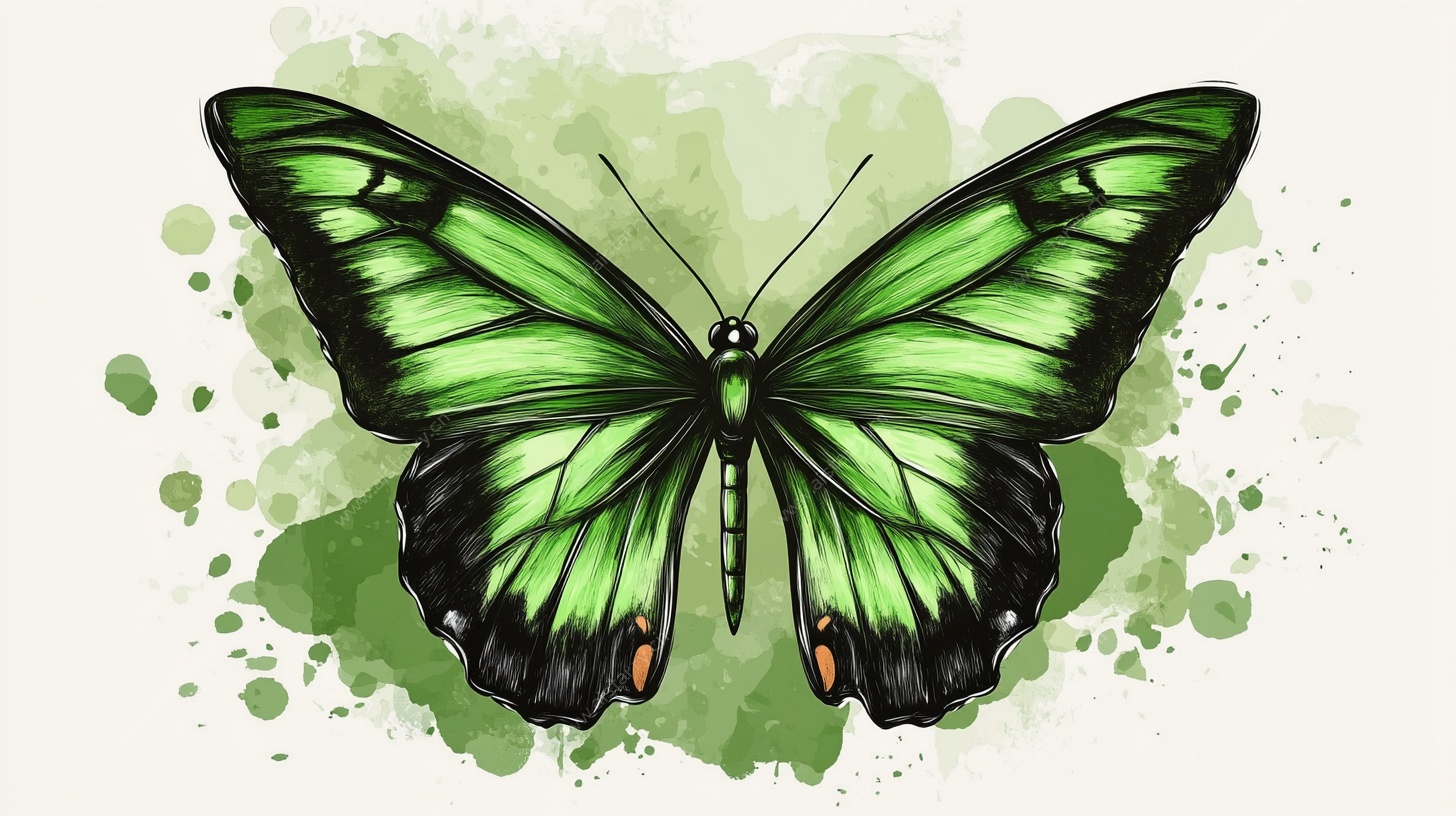 水彩绘绿色蝴蝶艺术图