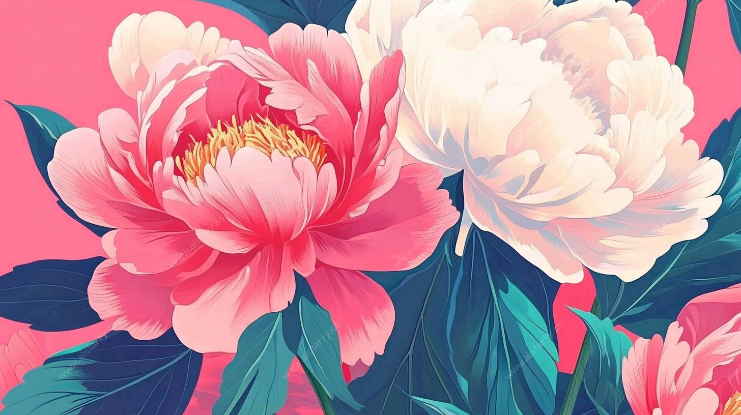 艳丽双生牡丹插画