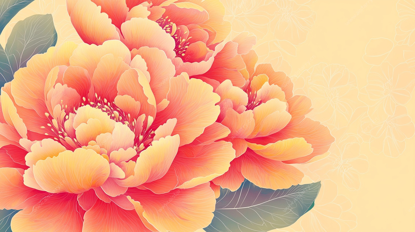 艳丽牡丹花卉插画