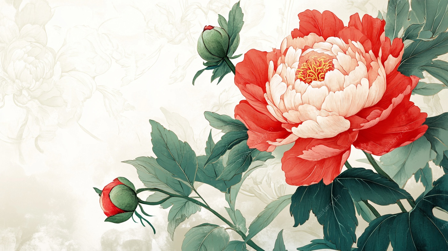 盛开的娇艳牡丹花卉图