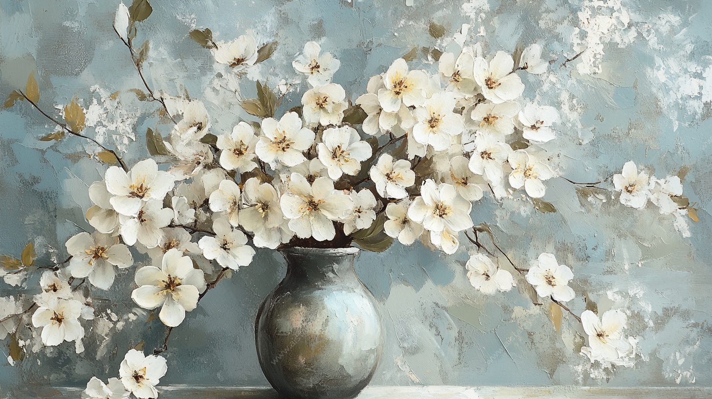 花瓶中的素雅花卉画作