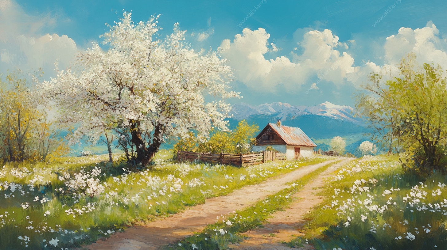 春日乡村美景油画