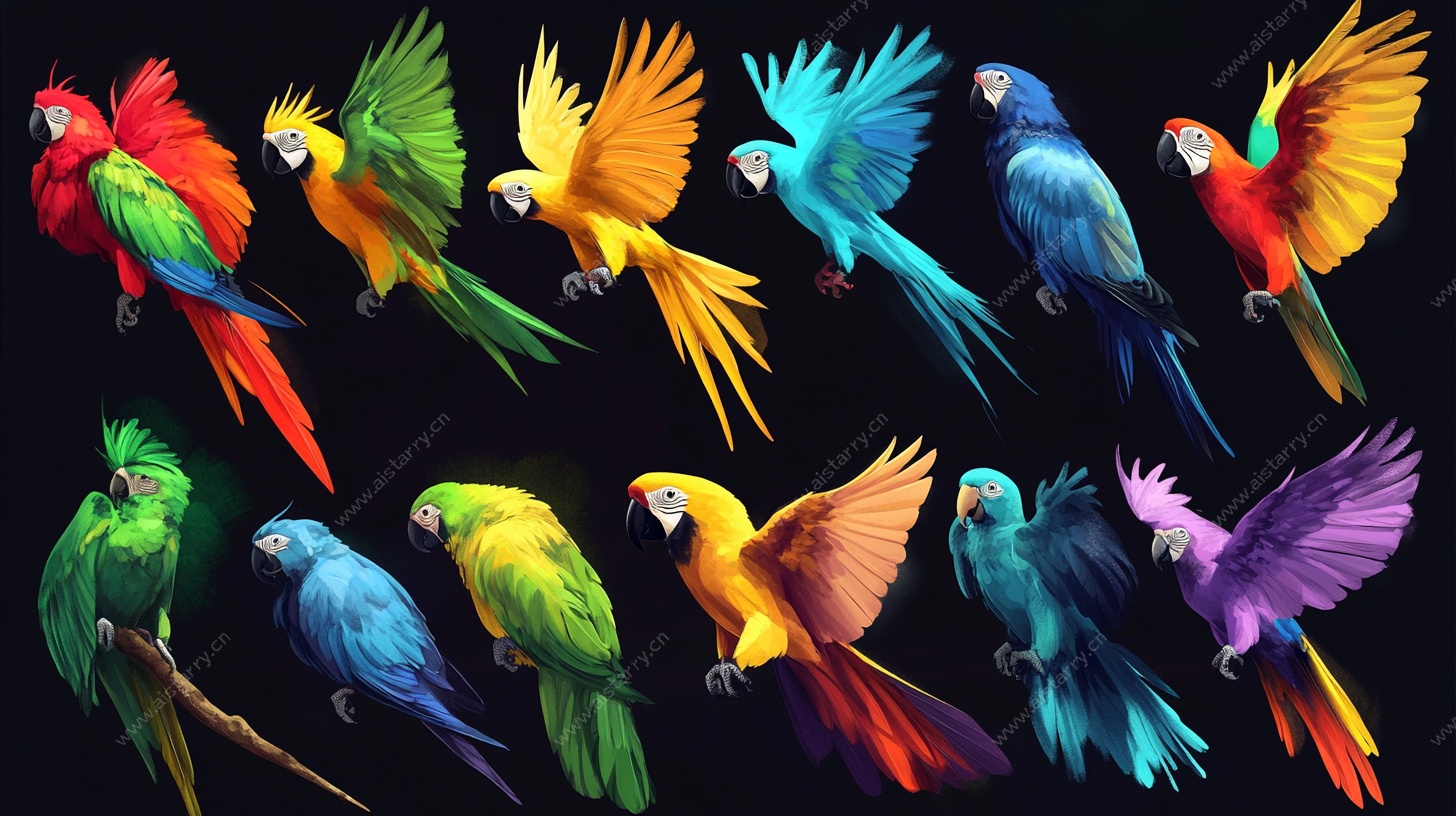 五彩鹦鹉群像