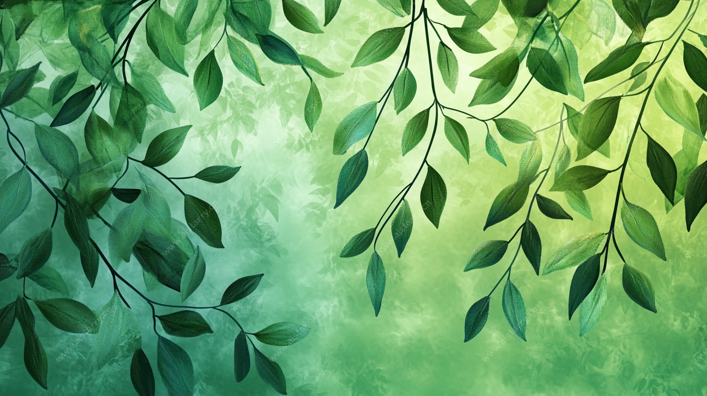 绿叶垂枝水彩背景图