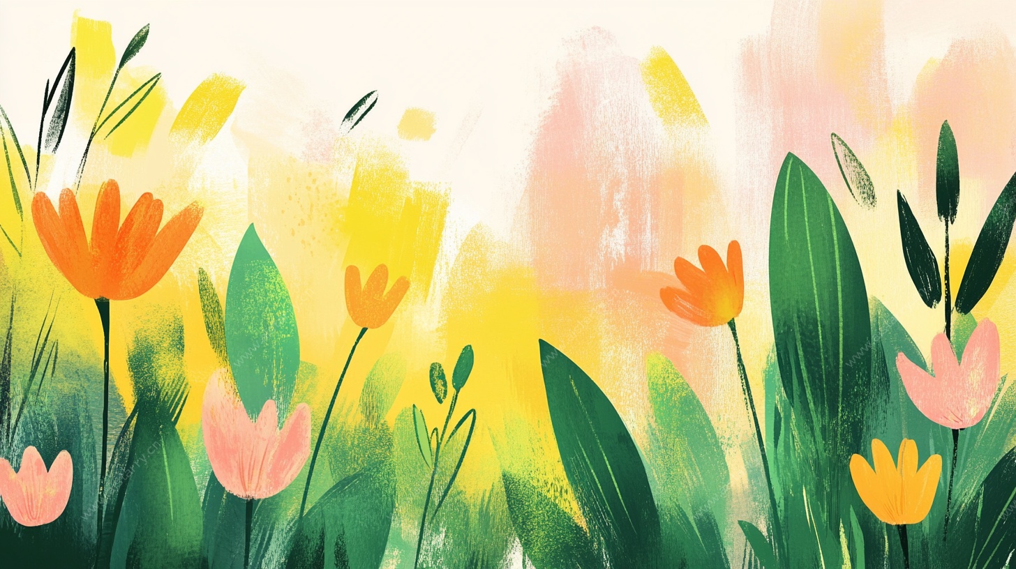 春日花卉水彩插画