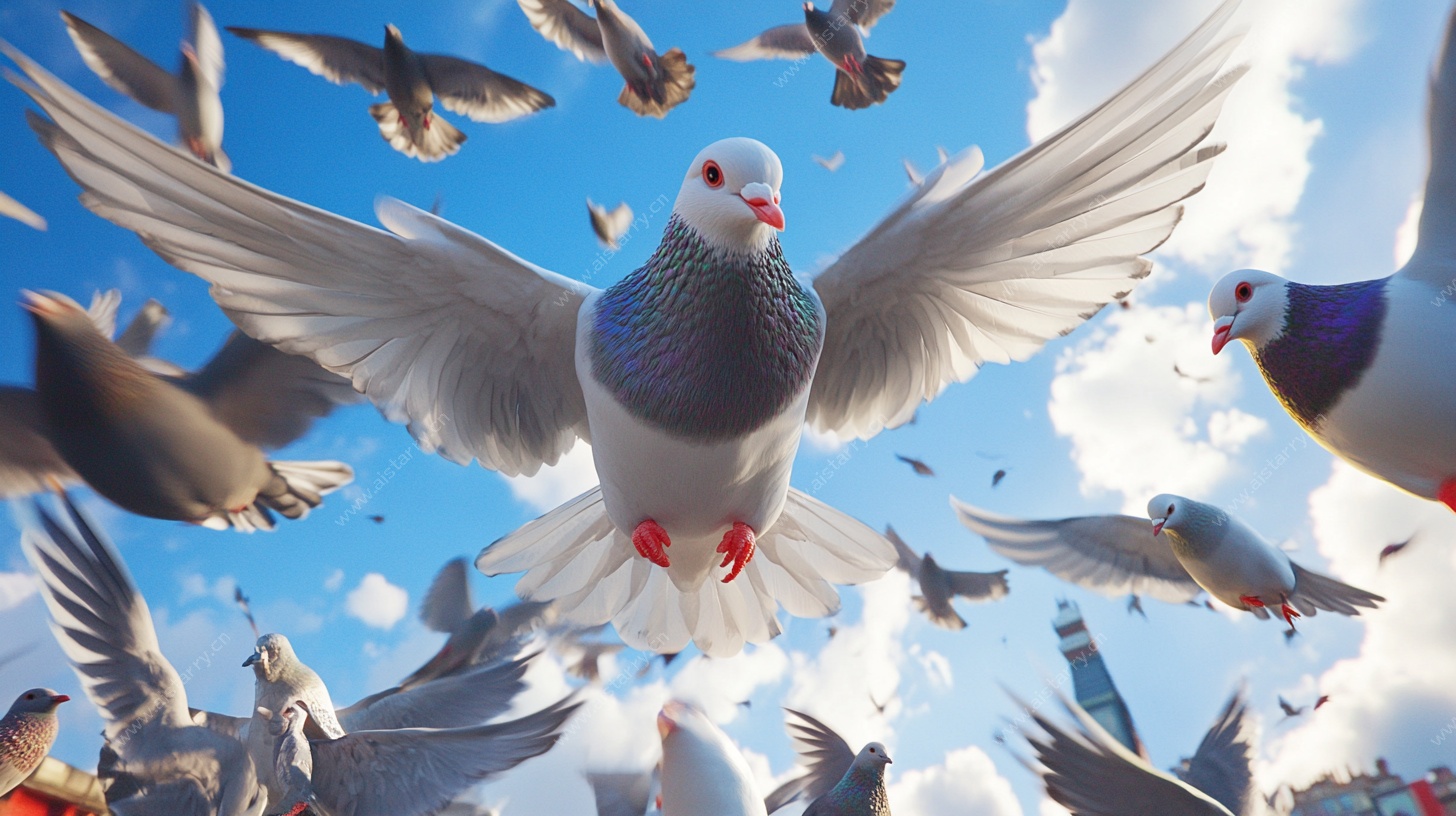 群鸽翱翔蓝天图景