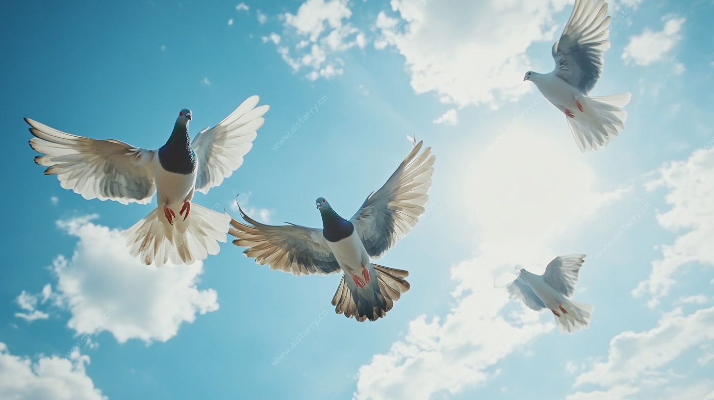 蓝天白鸽自由飞