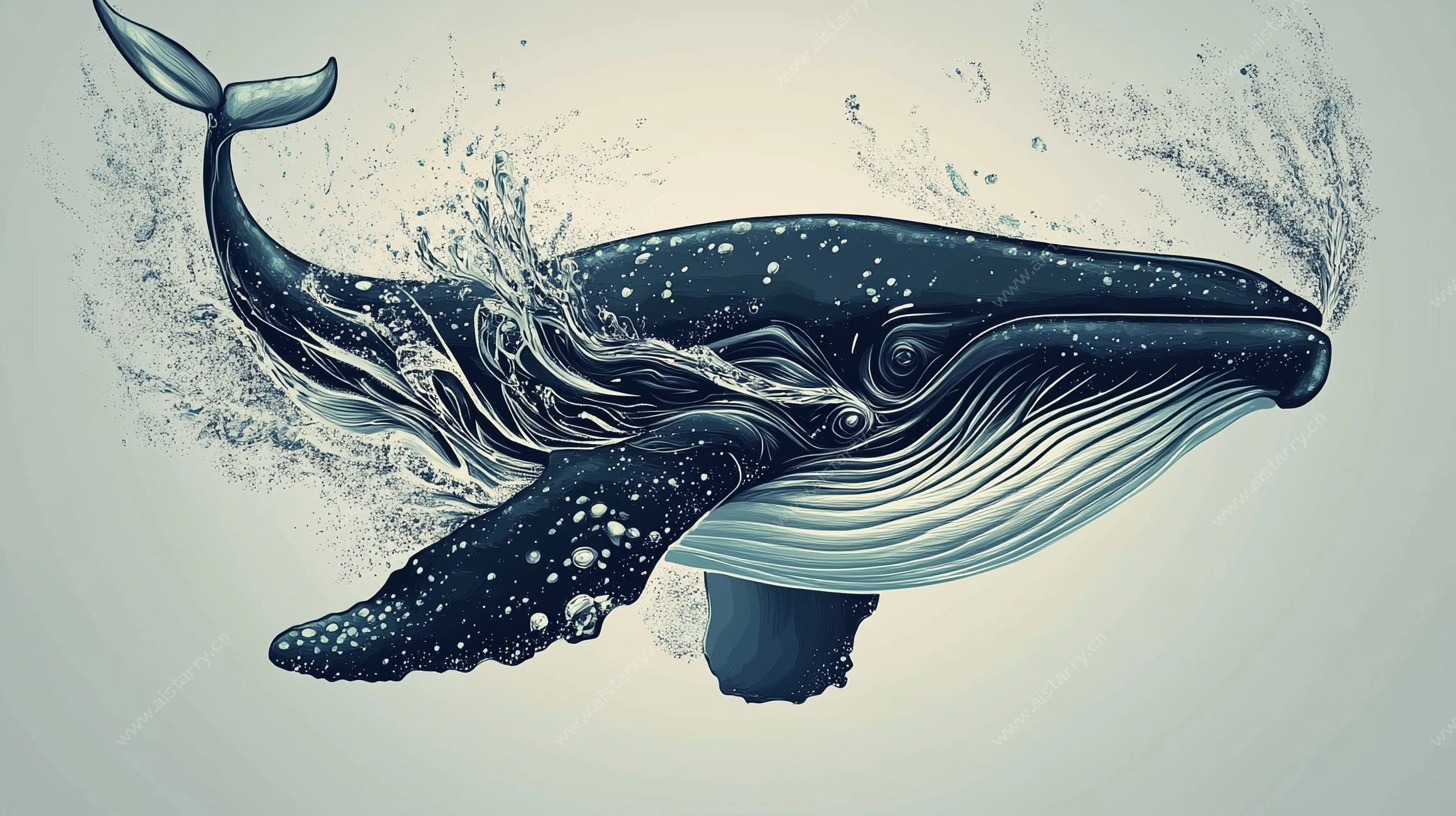水墨风格跃动的梦幻鲸鱼