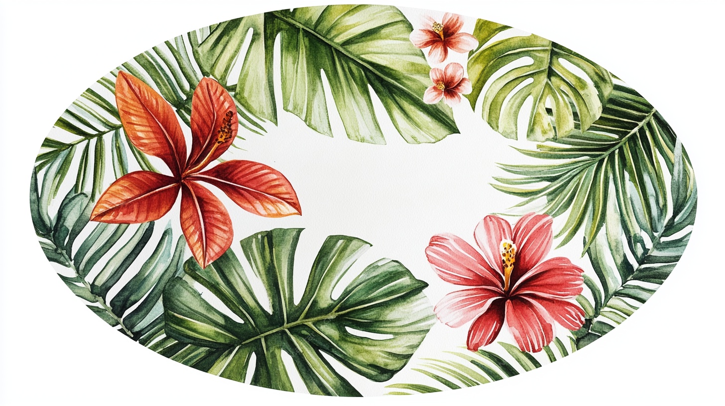 椭圆热带花卉植物插画