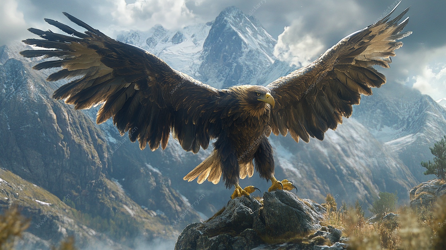 高山上展翅雄鹰的英姿