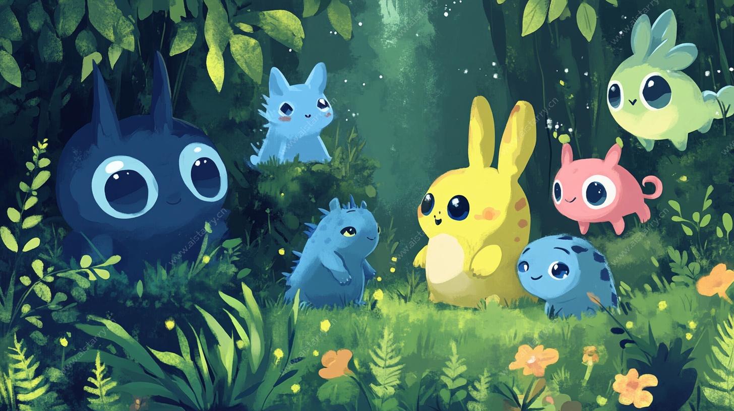 森林中的奇幻萌宠聚会