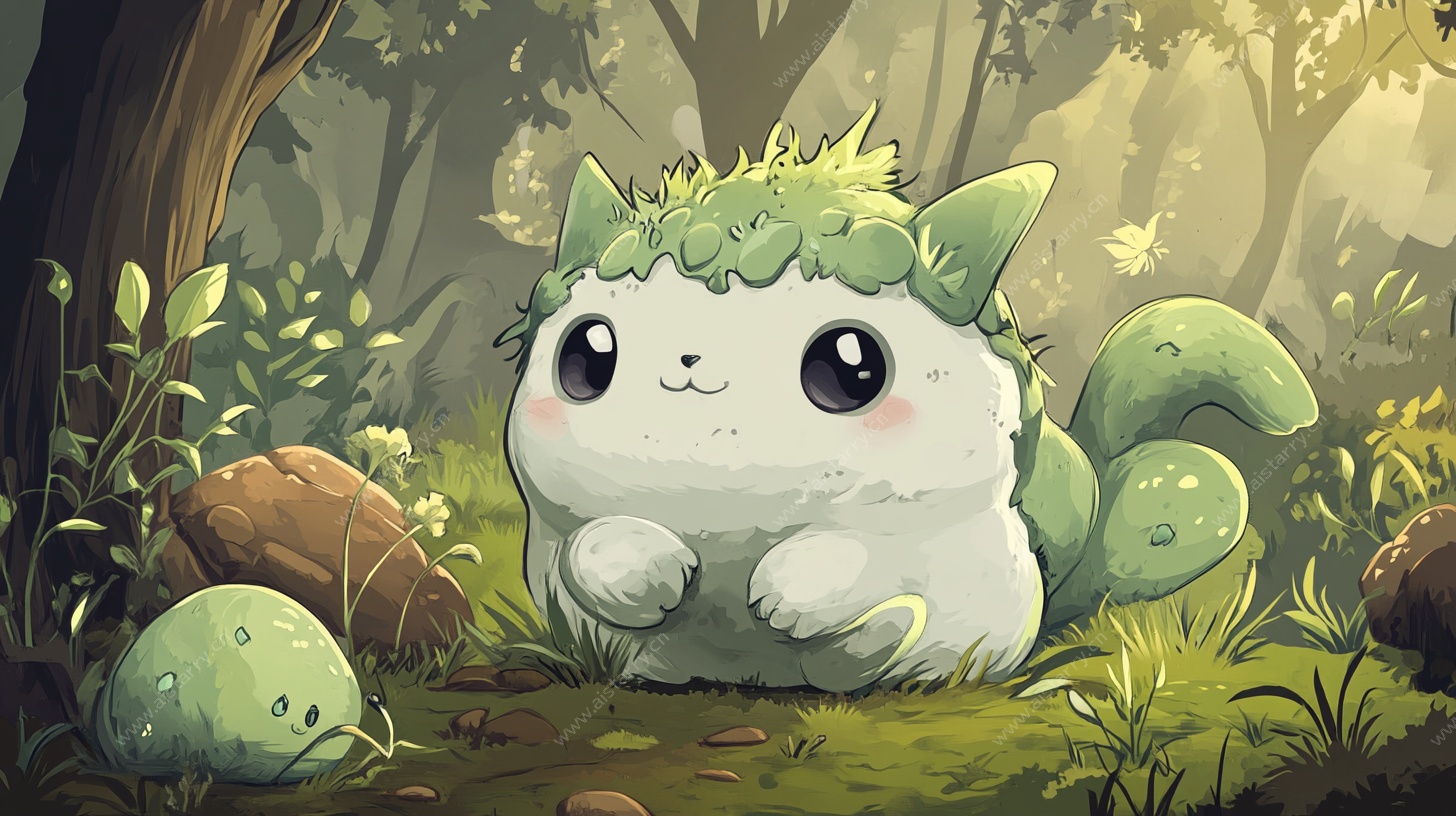 森林中的萌态绿植猫咪