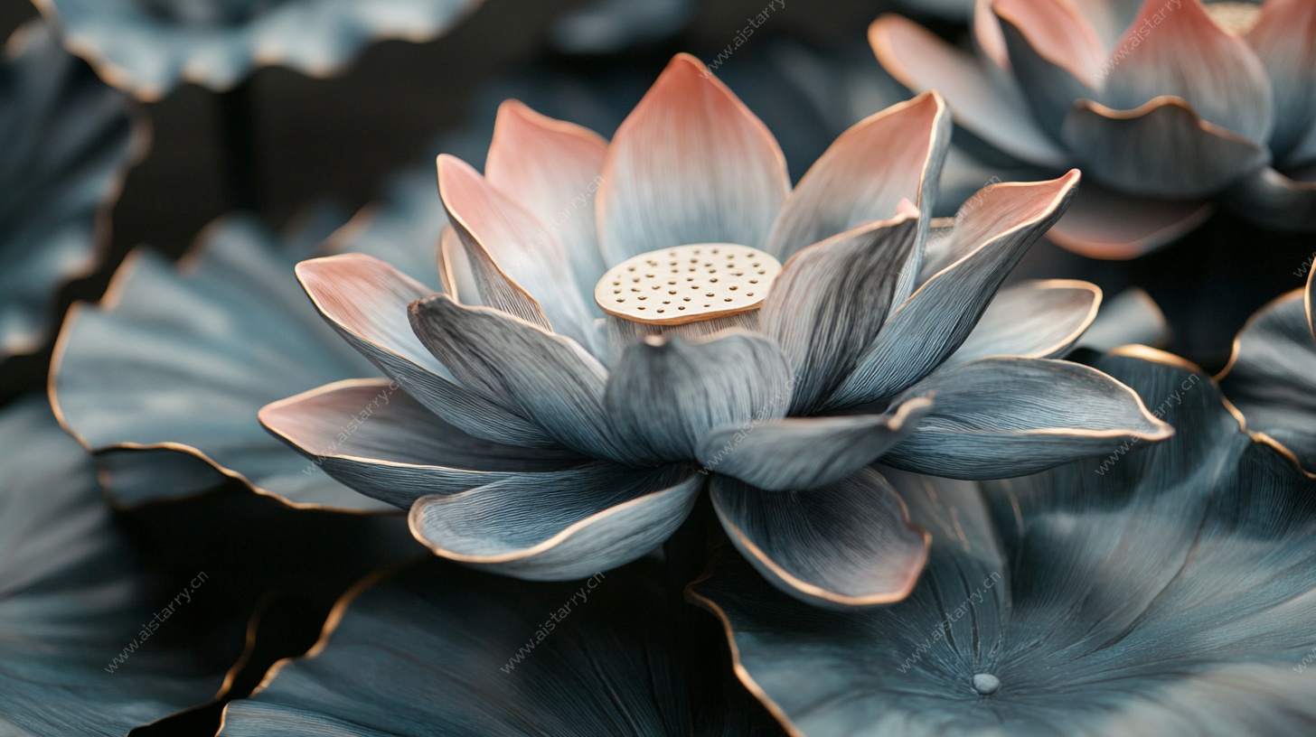 蓝粉渐变莲花特写