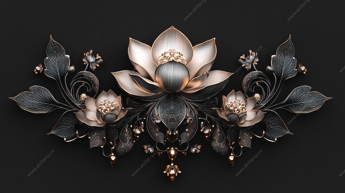 金属质感立体莲花装饰图案