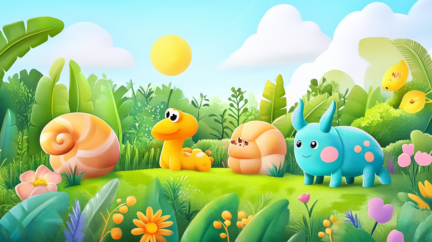 萌趣蜗牛的绿野奇遇