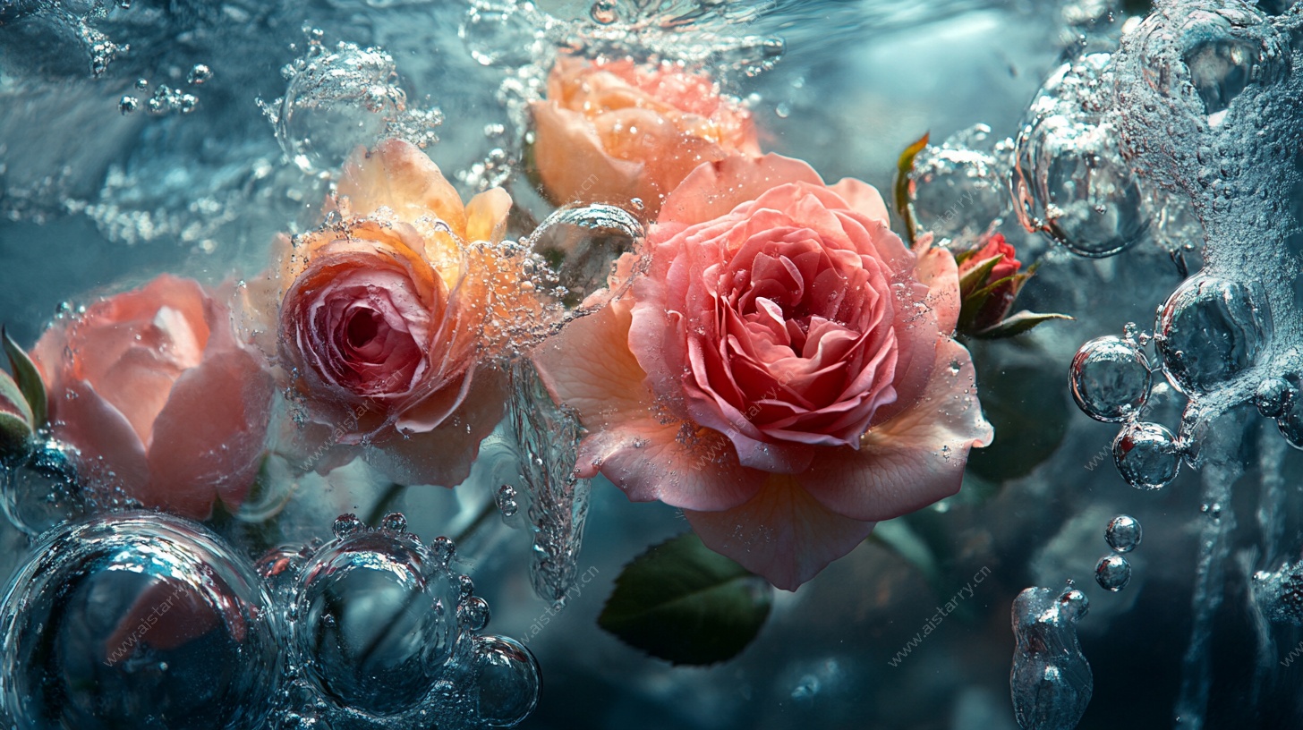 水中绽放的浪漫玫瑰