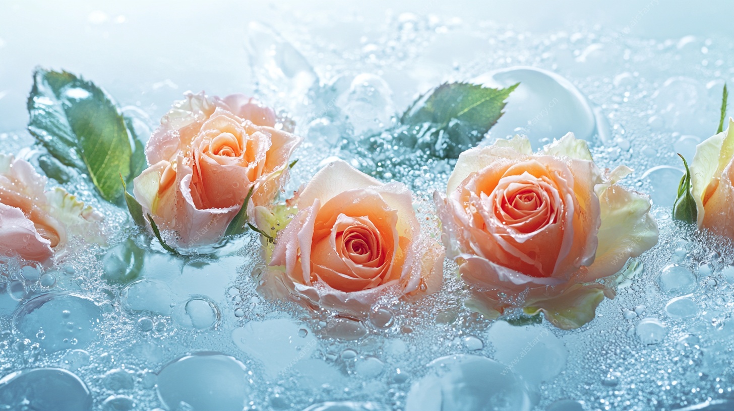 冰中绽放的柔美玫瑰