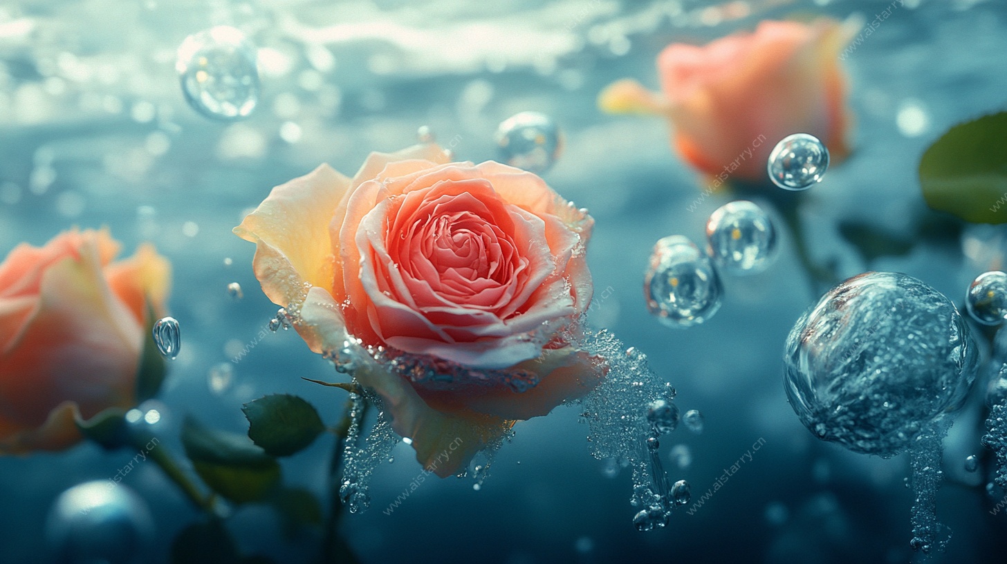 水中绽放的梦幻玫瑰