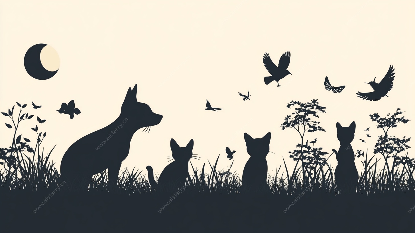 月夜下的动物剪影