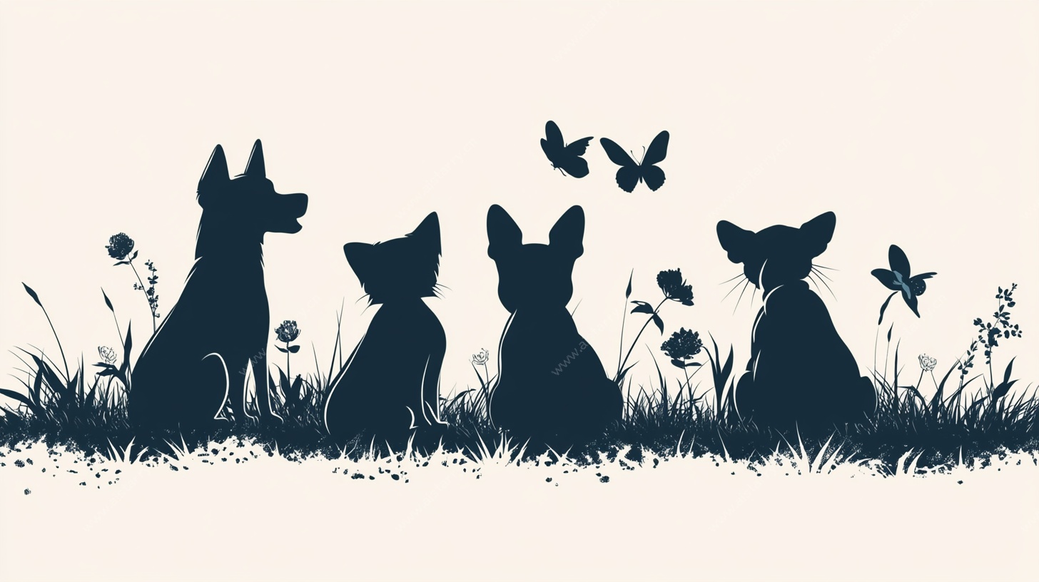 猫狗剪影共赏蝴蝶美景