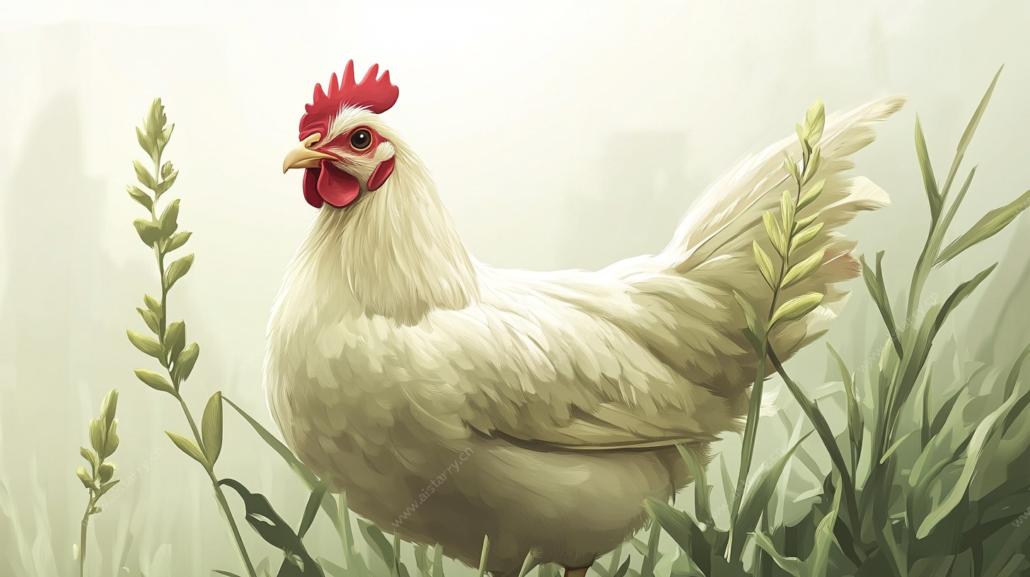 田园白公鸡插画
