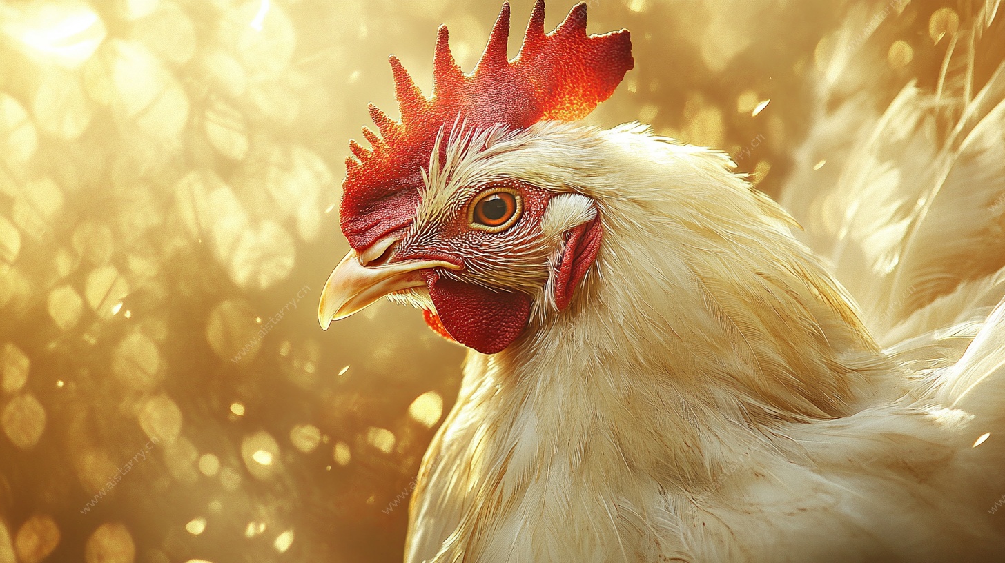 金色背景下的美丽公鸡