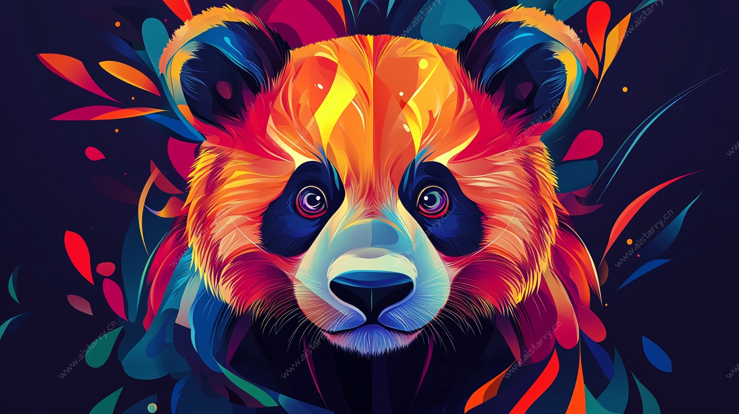 五彩斑斓熊猫艺术插画