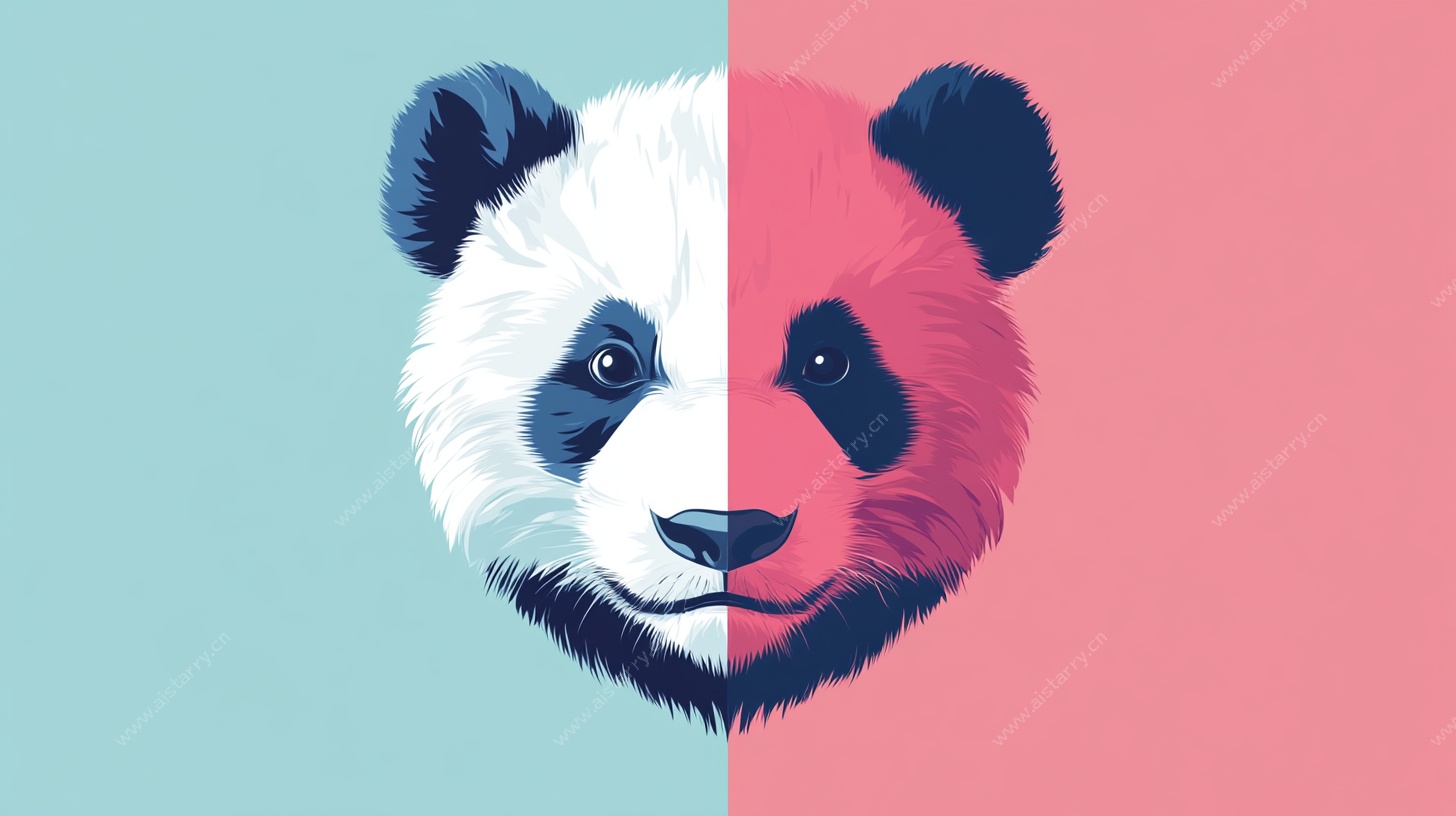 双色熊猫头像插画