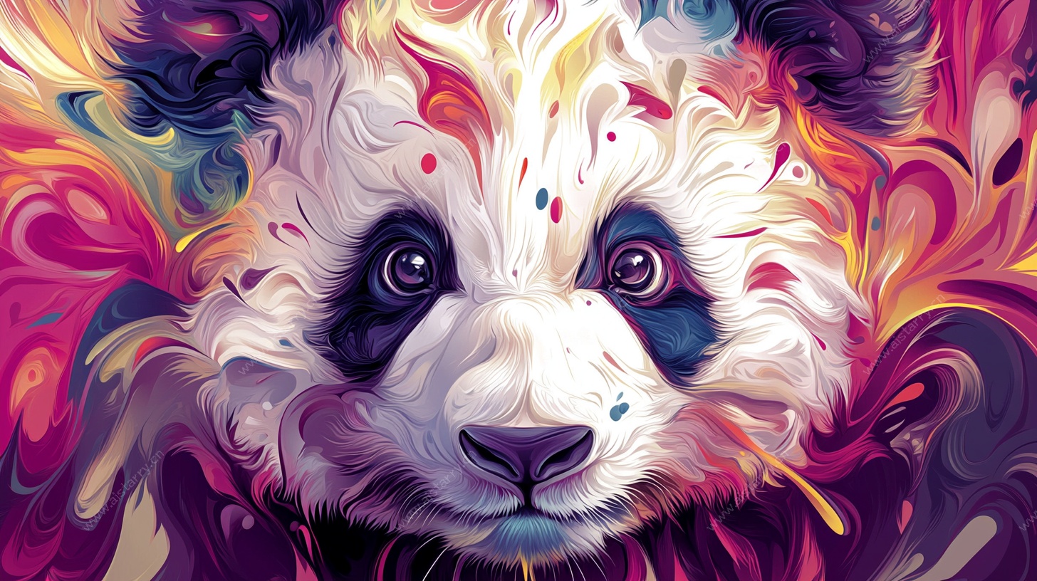 五彩斑斓熊猫艺术插画
