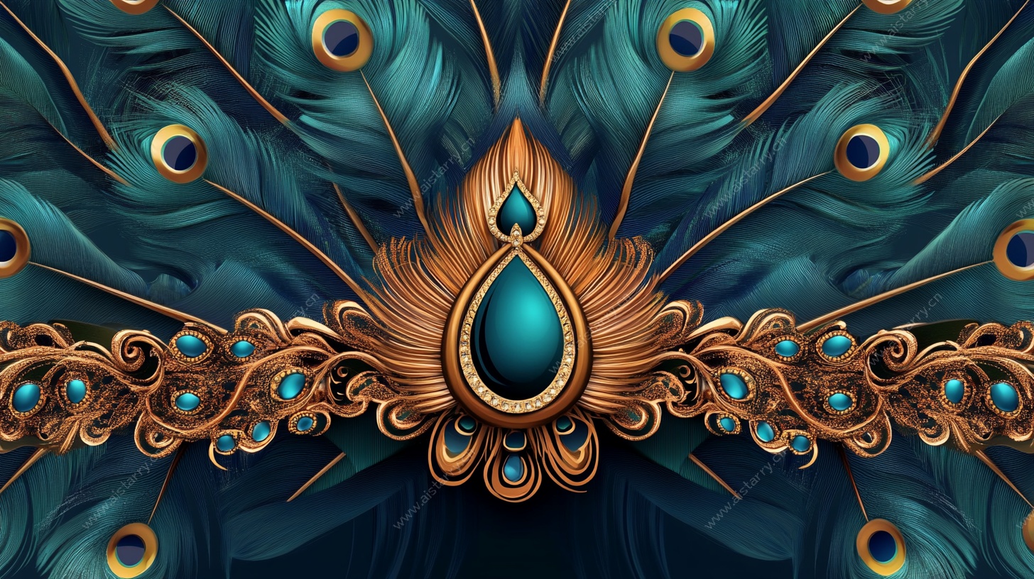孔雀羽毛珠宝华丽装饰图案