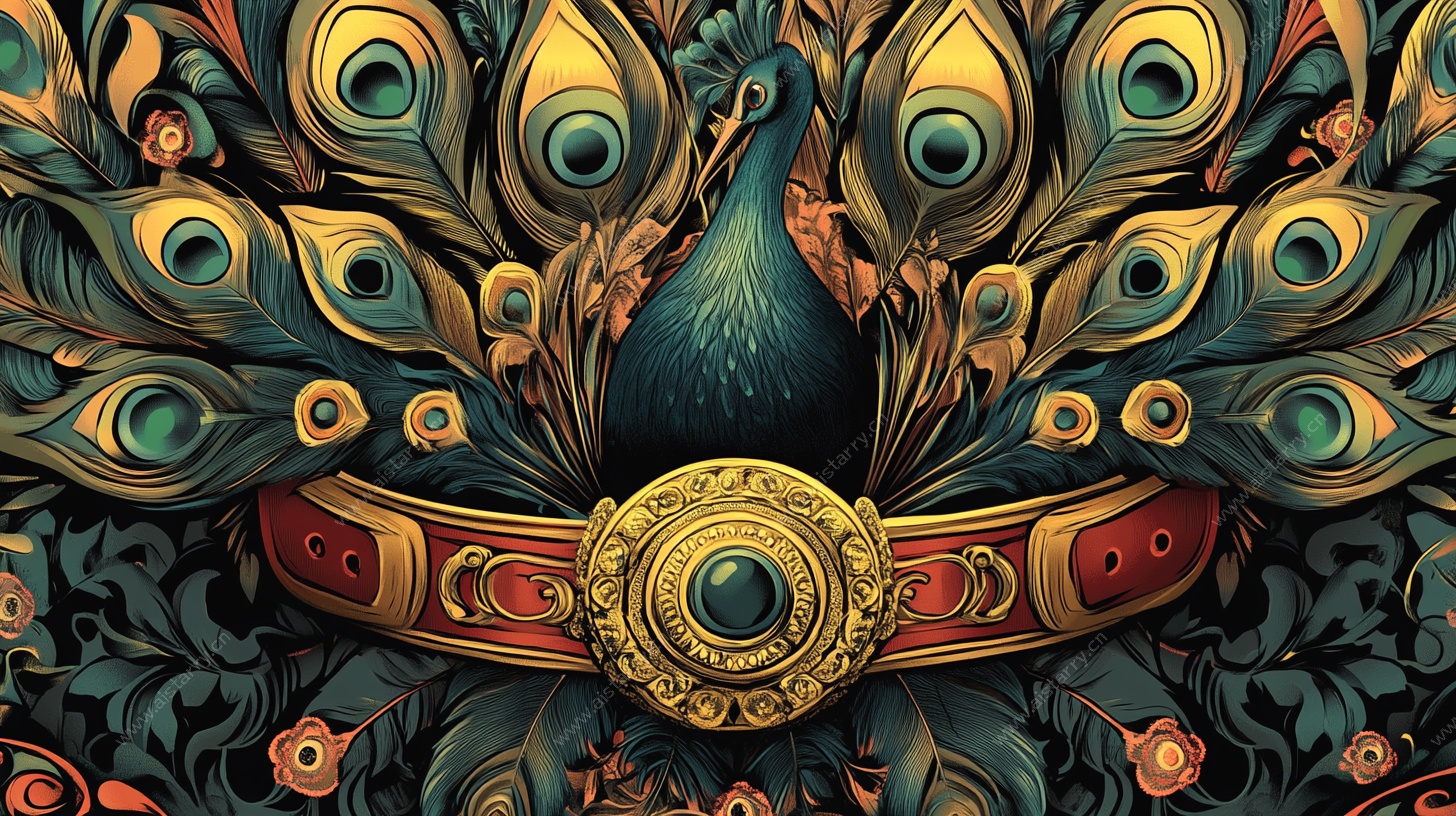 华丽孔雀与神秘金饰图案