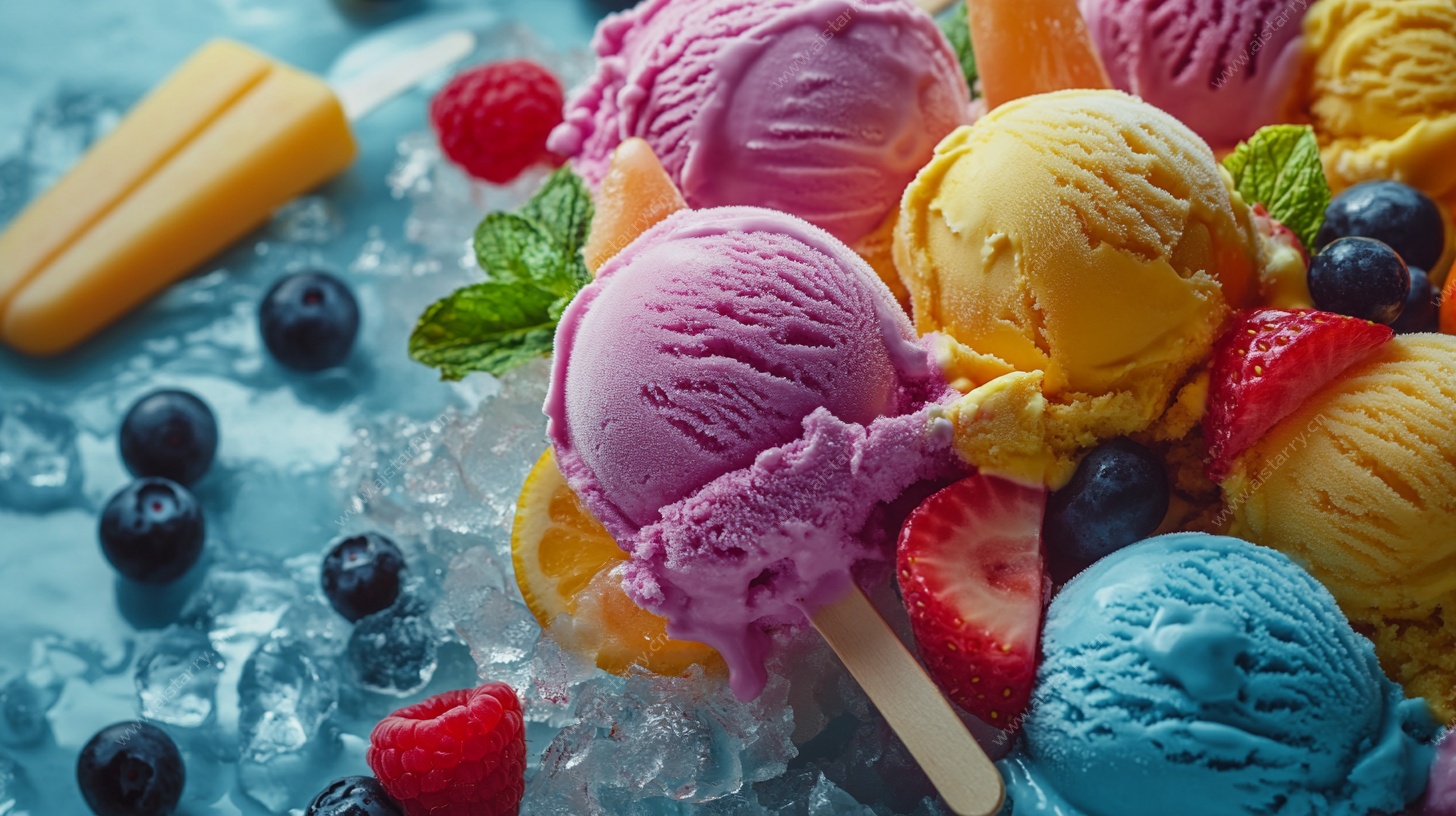 多彩冰淇淋与鲜果组合