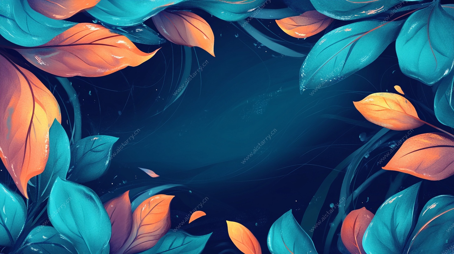 蓝橙叶环绕背景图