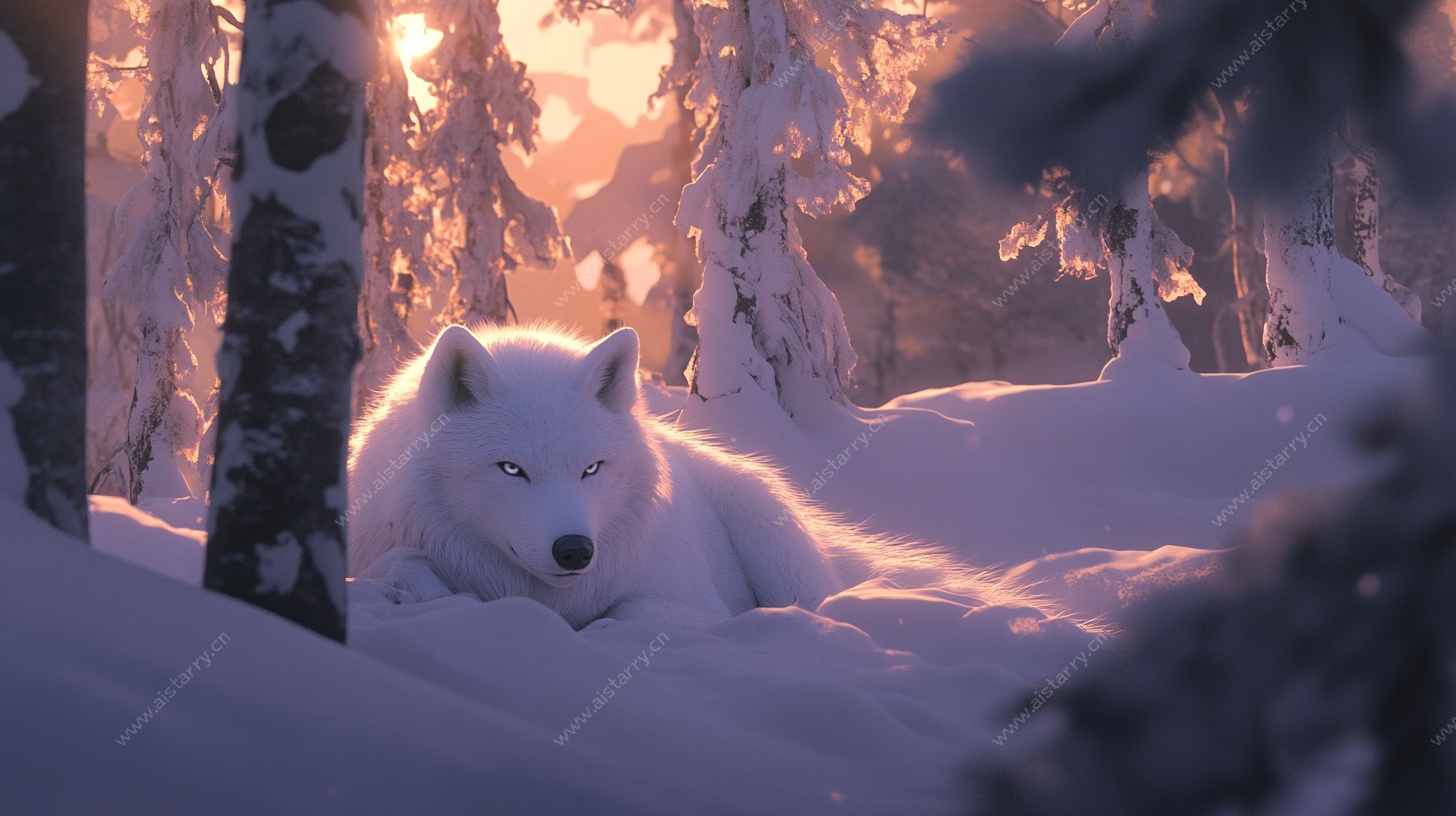 雪林中的白狼