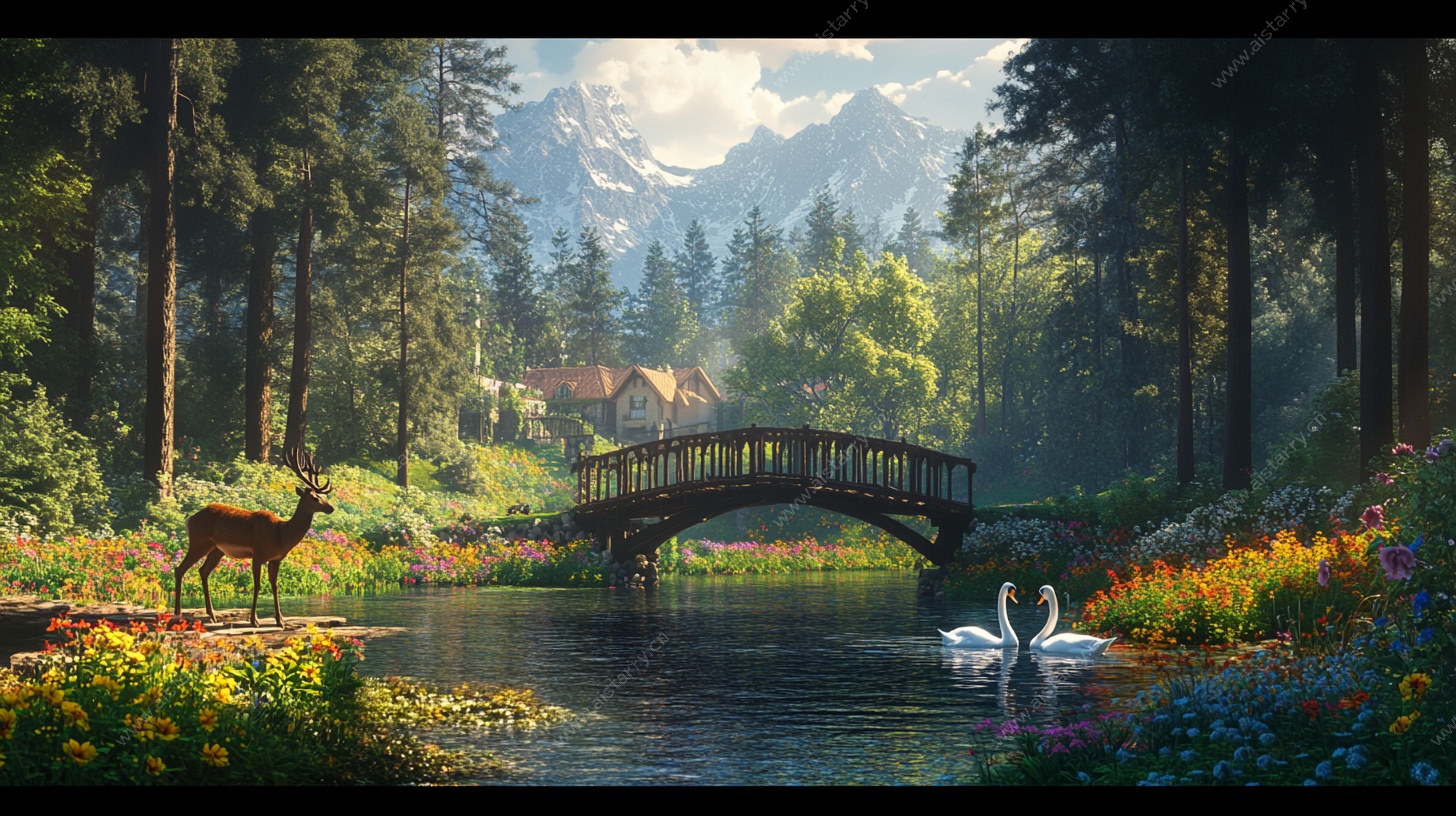 梦幻森林中的桥畔美景