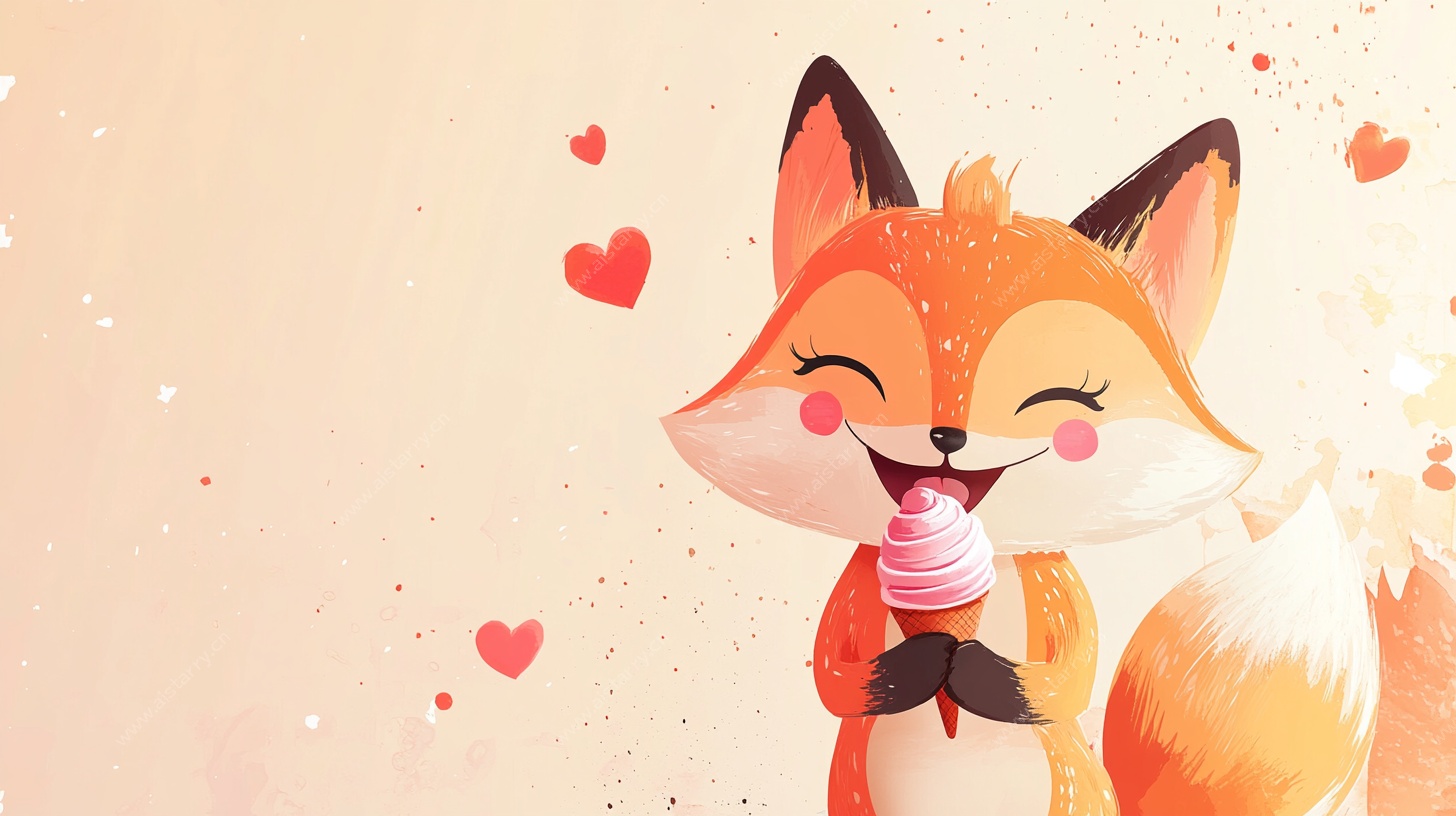 可爱狐狸吃甜筒插画