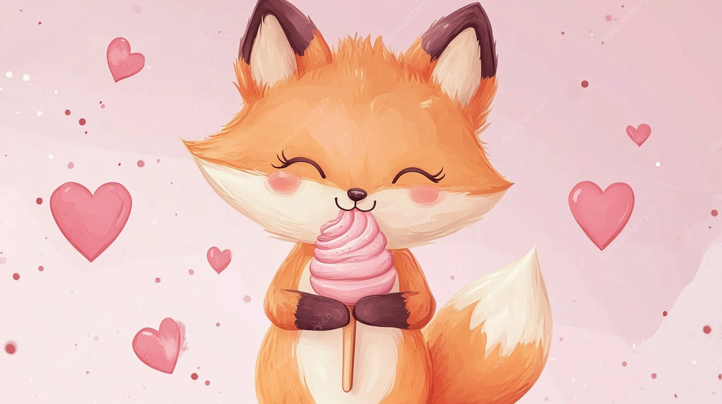 可爱狐狸手持甜蜜棒棒糖