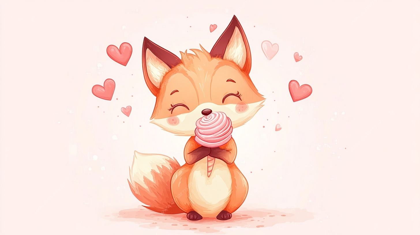 可爱狐狸抱棒棒糖