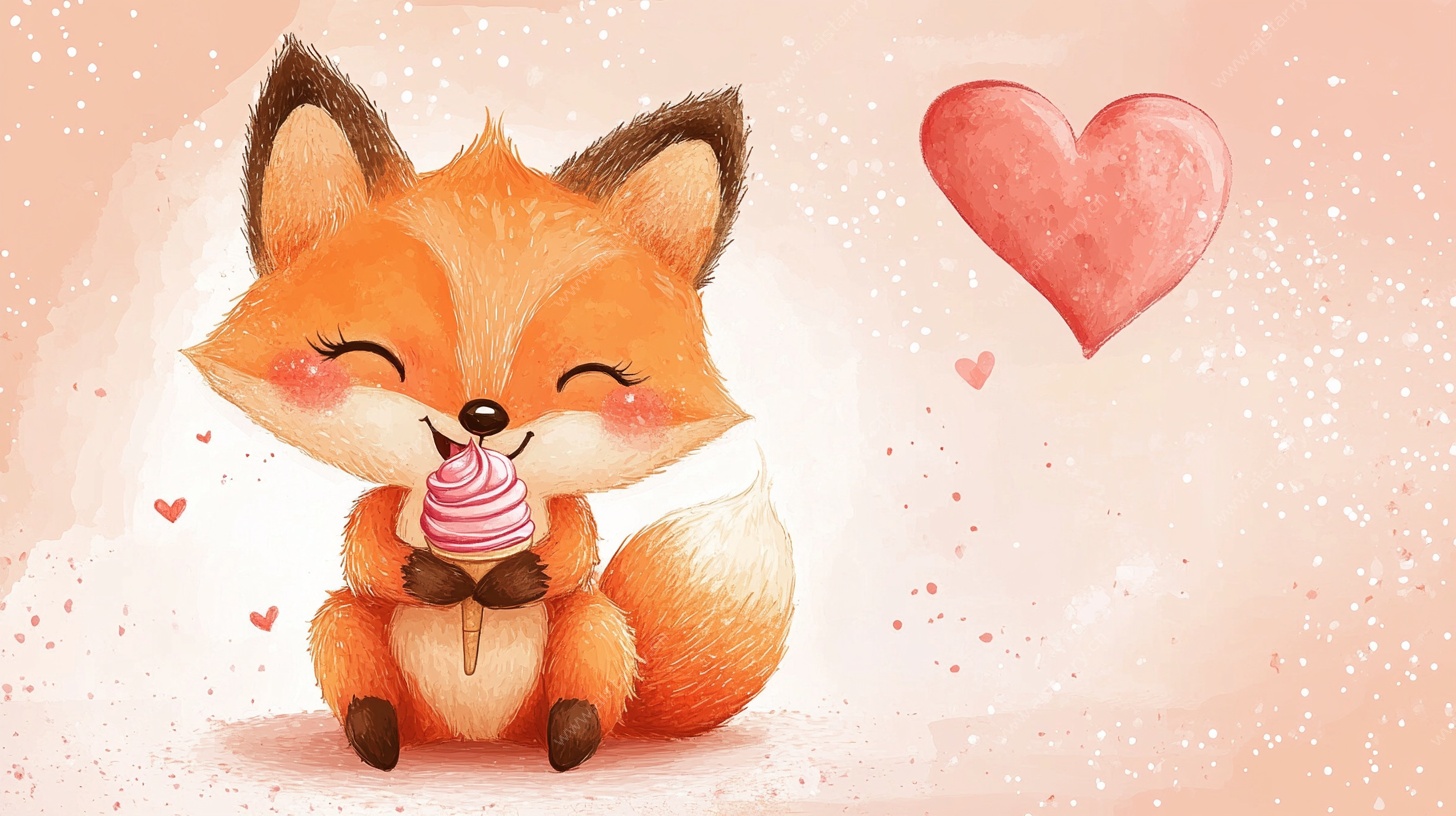 可爱狐狸吃甜筒插画