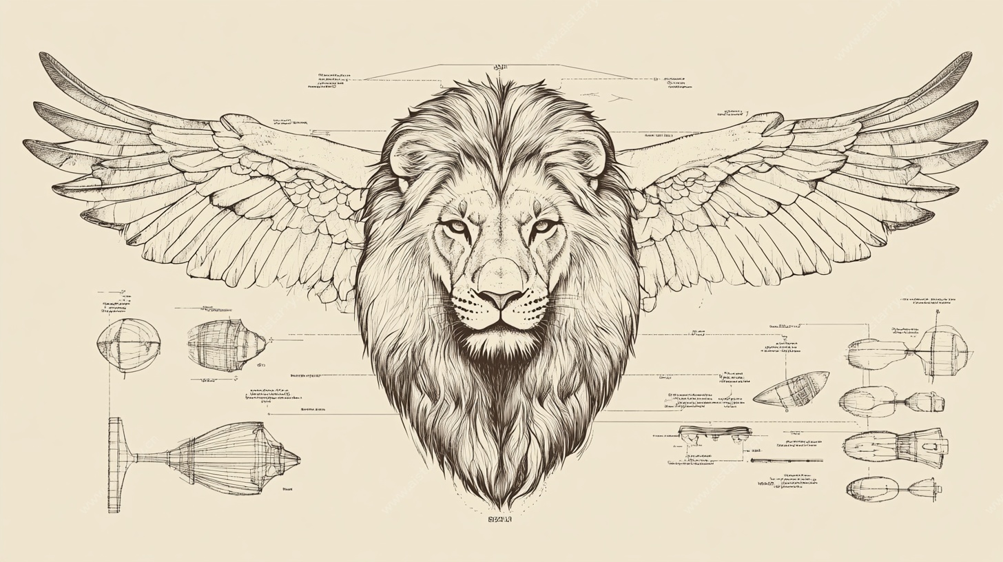 带翼狮子机械元素插画