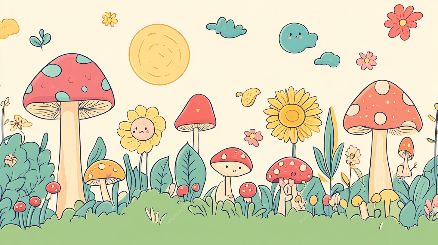 可爱蘑菇花园插画