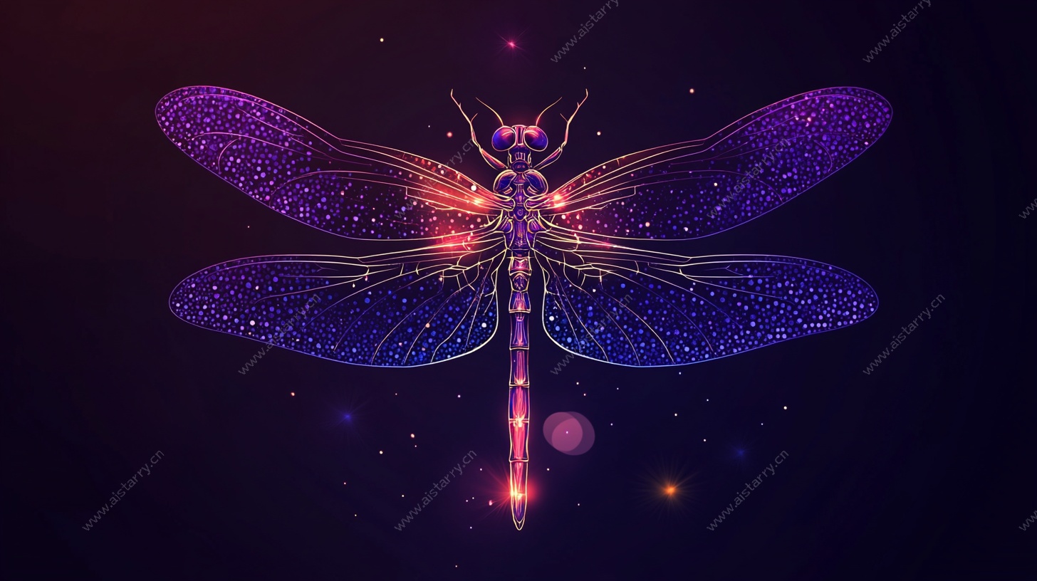 梦幻紫蜻蜓星空插画